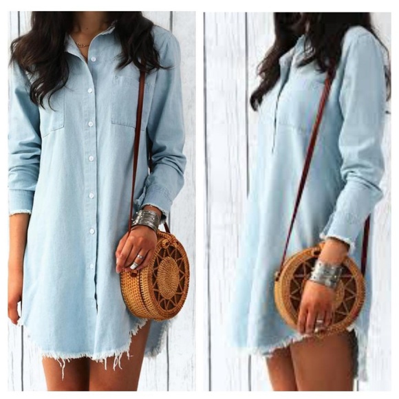 distressed denim shirt dress